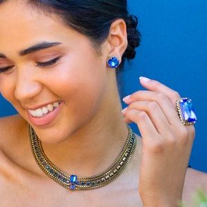 Sorrelli Luxurious Deep Blue Emerald Cut Crystal Adjustable Cocktail Ring ROYAL